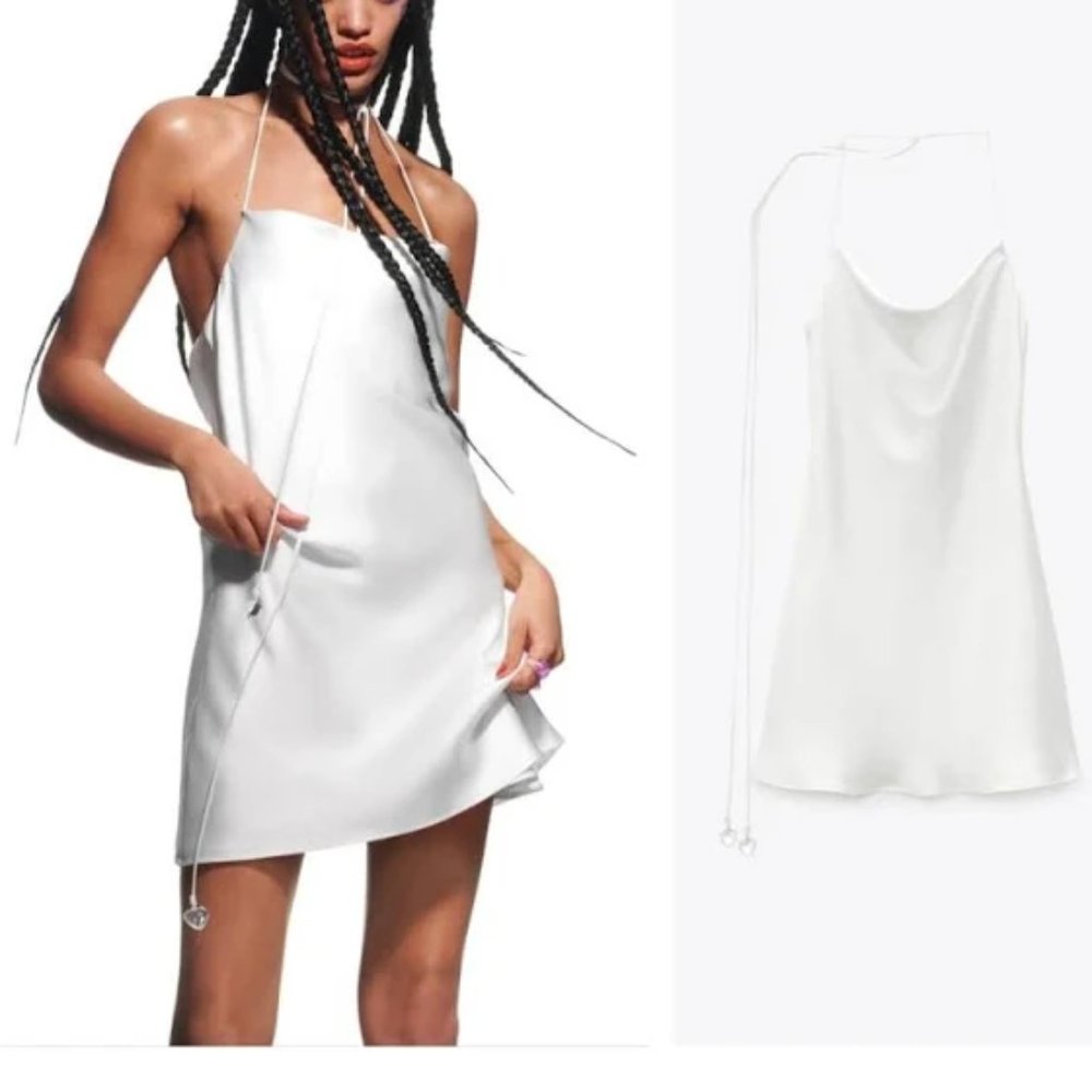 Zara White Satin Lingerie Style Slip Strappy Night Out Dress